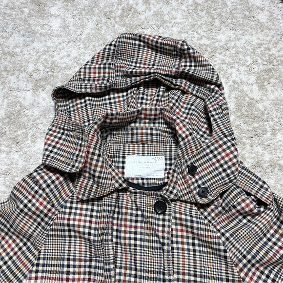 ZARA Double Breasted Trench Coat Heritage Check Size Small - Picture 6 of 10